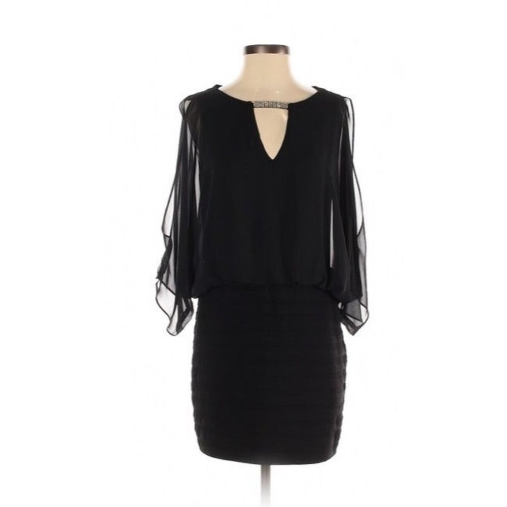 cache black chiffon cut out keyhole rhinestone flo